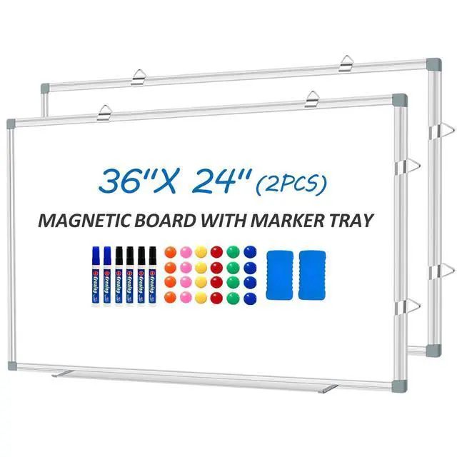 Alt view image 8 of 14 - White Board Dry Erase Whiteboard for Wall 36" x 24" (2pcs) Aluminum Presentation Magnetic Whiteboards with Long Pen Tray, Hanging Whiteboard for Office, Meeting Room, Classroom, School & Home