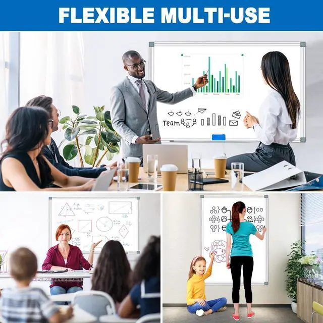 Alt view image 14 of 14 - White Board Dry Erase Whiteboard for Wall 36" x 24" (2pcs) Aluminum Presentation Magnetic Whiteboards with Long Pen Tray, Hanging Whiteboard for Office, Meeting Room, Classroom, School & Home