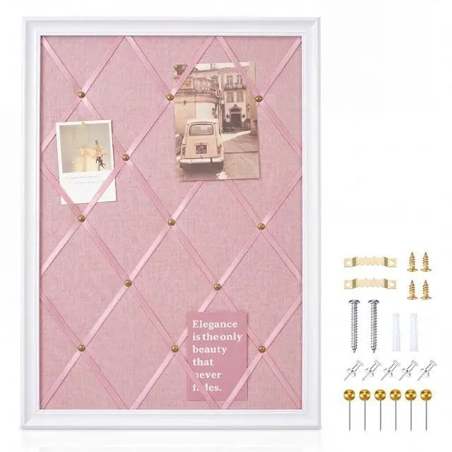 Alt view image 7 of 12 - White Bulletin Board 21"×27" Linen Fabric Decorative Board Hanging Memo Boards for Women Large Cork Bulletin Boards for Home Office with 20 Pushpins - Pink Linen with White Frame