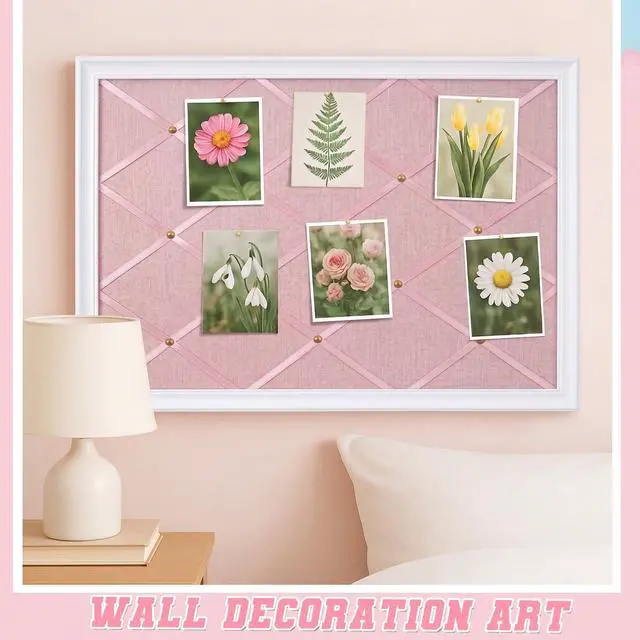 Alt view image 12 of 12 - White Bulletin Board 21"×27" Linen Fabric Decorative Board Hanging Memo Boards for Women Large Cork Bulletin Boards for Home Office with 20 Pushpins - Pink Linen with White Frame