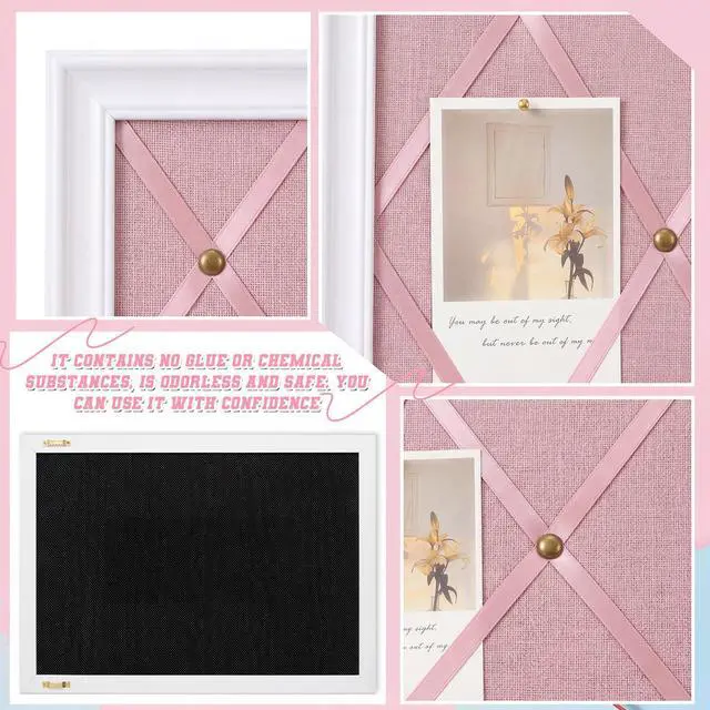 Alt view image 10 of 12 - White Bulletin Board 21"×27" Linen Fabric Decorative Board Hanging Memo Boards for Women Large Cork Bulletin Boards for Home Office with 20 Pushpins - Pink Linen with White Frame