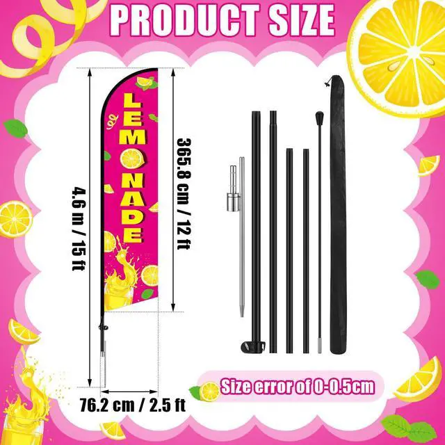 Alt view image 9 of 14 - Lemonade Feather Flag with Pole Kit 15 ft Banner Sign for Business Advertising Feather Flag Sign with Flagpole for Outside Garden Business Store Party