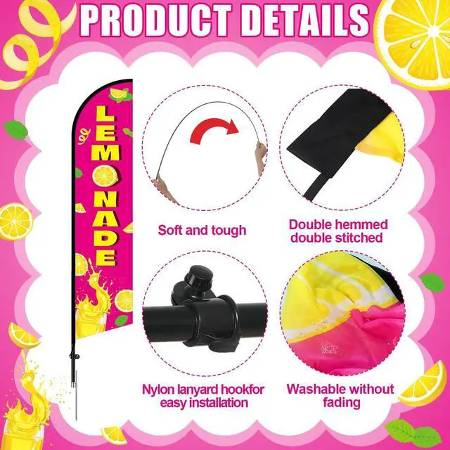 Alt view image 10 of 14 - Lemonade Feather Flag with Pole Kit 15 ft Banner Sign for Business Advertising Feather Flag Sign with Flagpole for Outside Garden Business Store Party