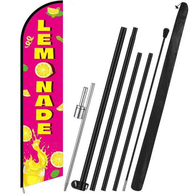 Alt view image 8 of 14 - Lemonade Feather Flag with Pole Kit 15 ft Banner Sign for Business Advertising Feather Flag Sign with Flagpole for Outside Garden Business Store Party