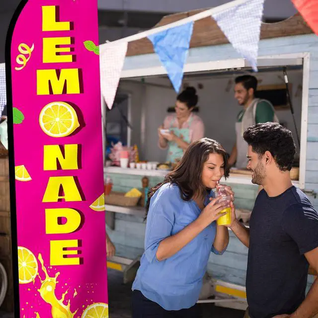 Alt view image 14 of 14 - Lemonade Feather Flag with Pole Kit 15 ft Banner Sign for Business Advertising Feather Flag Sign with Flagpole for Outside Garden Business Store Party