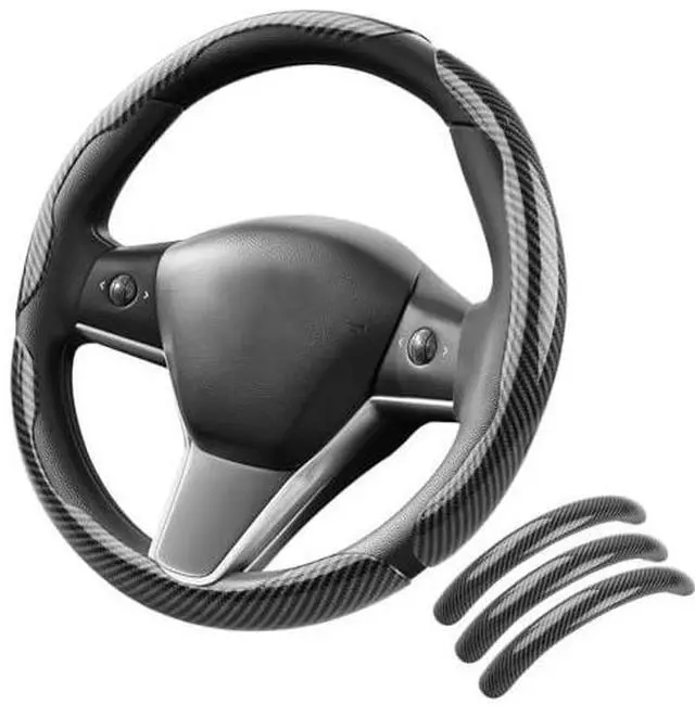 Alt view image 7 of 12 - Carbon Fiber Steering Wheel Cover 3PCS, Non-Slip Grip for Universal Cars,Fit for 1416 Inch Wheels, Interior Accessories for Cars Trucks (Black)