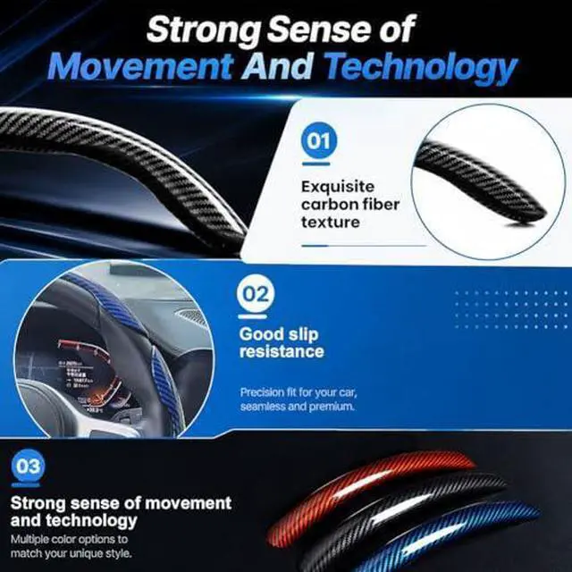 Alt view image 8 of 12 - Carbon Fiber Steering Wheel Cover 3PCS, Non-Slip Grip for Universal Cars,Fit for 1416 Inch Wheels, Interior Accessories for Cars Trucks (Black)