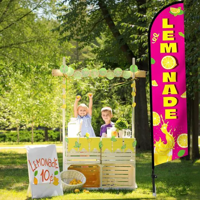 Alt view image 12 of 14 - Lemonade Feather Flag with Pole Kit 15 ft Banner Sign for Business Advertising Feather Flag Sign with Flagpole for Outside Garden Business Store Party