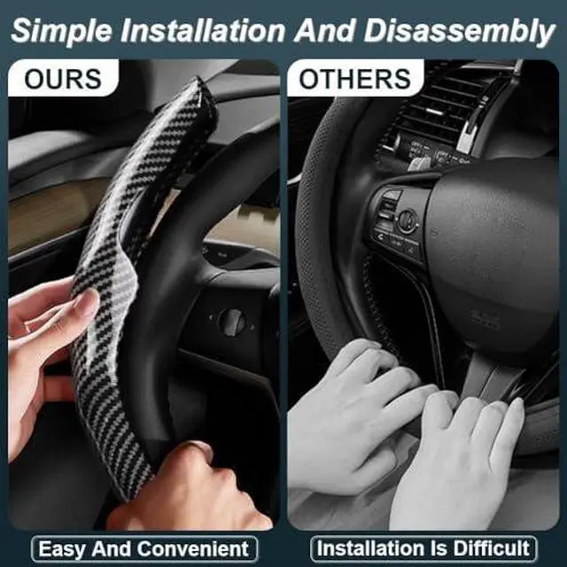 Alt view image 9 of 12 - Carbon Fiber Steering Wheel Cover 3PCS, Non-Slip Grip for Universal Cars,Fit for 1416 Inch Wheels, Interior Accessories for Cars Trucks (Black)
