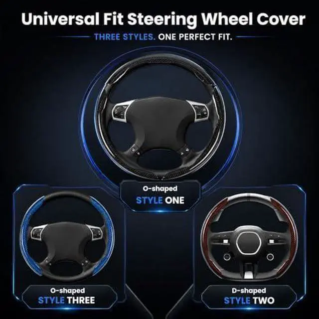 Alt view image 11 of 12 - Carbon Fiber Steering Wheel Cover 3PCS, Non-Slip Grip for Universal Cars,Fit for 1416 Inch Wheels, Interior Accessories for Cars Trucks (Black)