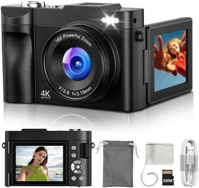 Alt view image 7 of 12 - Digital Camera 4K for Photography Vlogging: 50MP Cameras for Video - 16X Zoom Photo Camera Gifts for Teens Ages 8-16 - 180°Flip Screen Compact Cámara - Point and Shoot Digital Cameras for YouTube