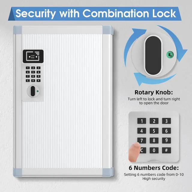 Alt view image 10 of 14 - 24 Slots Key Box Wall Mount with Code and Key, Key Lock Box with Combination, Key Storage Box with Key Hooks & Tags & Lables, 8.45" x 2.55" x 13" (Silver-Code Lock, 24 Keys)