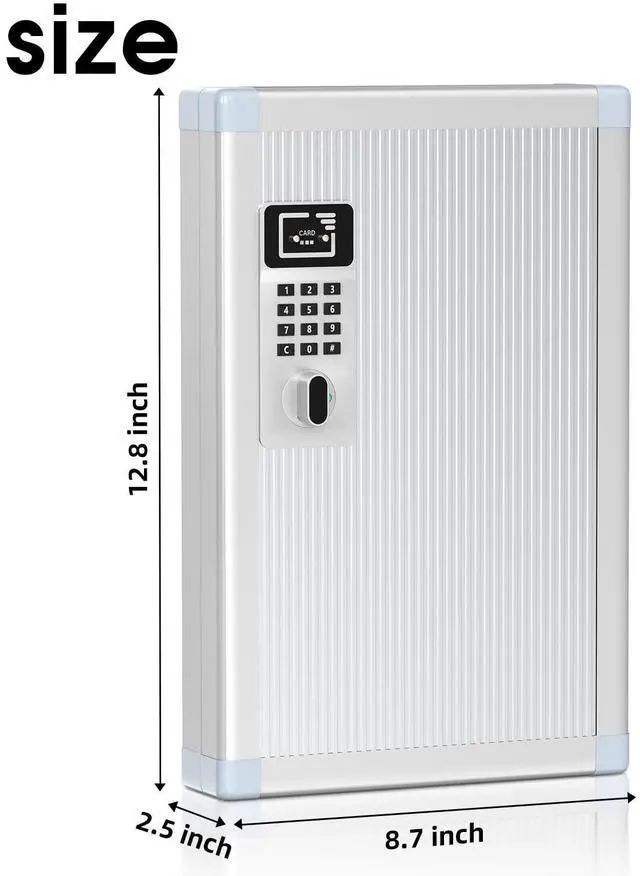 Alt view image 9 of 14 - 24 Slots Key Box Wall Mount with Code and Key, Key Lock Box with Combination, Key Storage Box with Key Hooks & Tags & Lables, 8.45" x 2.55" x 13" (Silver-Code Lock, 24 Keys)