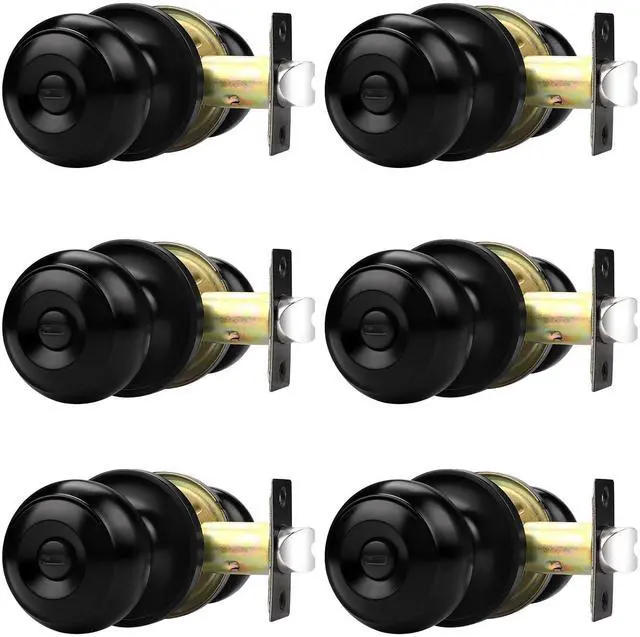 Alt view image 8 of 14 - Black Door Knobs for Bedroom Bathroom, Interior Door Knob with Round Ball, Matte Black Privacy Door Knob, 6 Pack