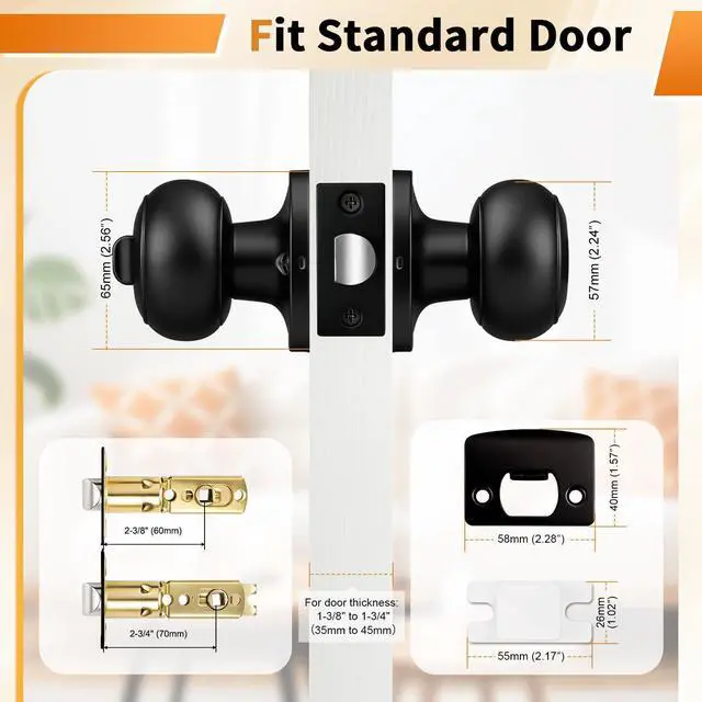 Alt view image 12 of 14 - Black Door Knobs for Bedroom Bathroom, Interior Door Knob with Round Ball, Matte Black Privacy Door Knob, 6 Pack