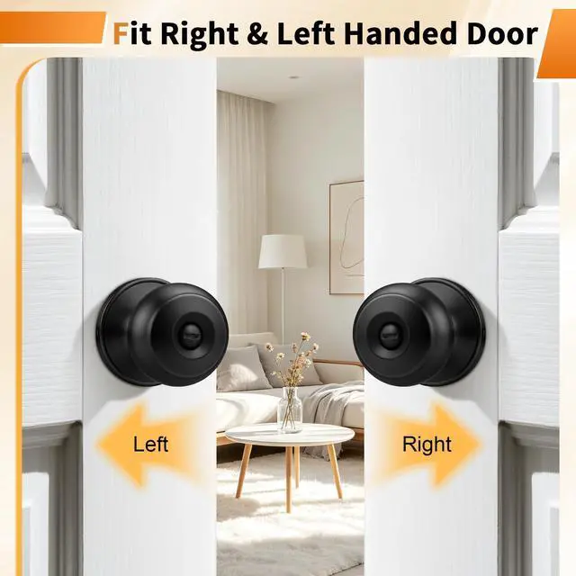 Alt view image 14 of 14 - Black Door Knobs for Bedroom Bathroom, Interior Door Knob with Round Ball, Matte Black Privacy Door Knob, 6 Pack