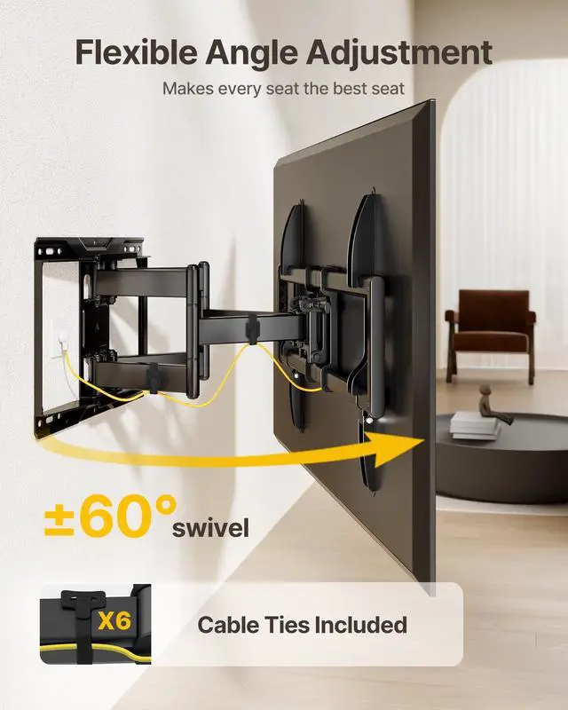 Alt view image 11 of 12 - Heavy Duty TV Wall Mount for 37-90 inch TV up to 165lbs, 4X Load Tested, Full Motion with Dual Articulating Arms, Tool-Free Tilt, Swivel & Extend, VESA 200x100 to 600x400, Fits 12/16" Studs