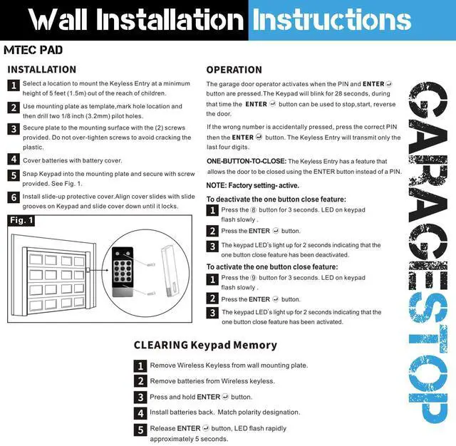 Alt view image 10 of 12 - 1 for Marantec Garage Door Keypad, Wall Mount Garage Door Opener Keypad M13-631, 104053, Wireless Garage Door Keypad Opener fits Marantec Garage Door