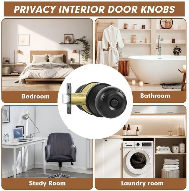 Alt view image 10 of 14 - Privacy Door Knobs, 4 Pack Matte Black Door Knobs with Lock, Bed and Bath Door Knob Interior Keyless Locksets, Round Door Handles Reversible for Left Right Handed Doors