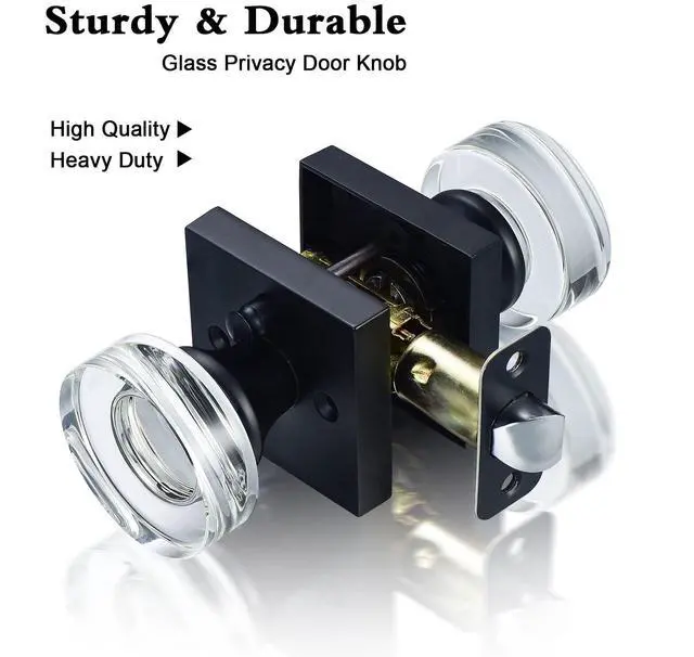 Alt view image 8 of 12 - Matte Black Door Knob Glass Door Knobs Interior Privacy Door Knobs with Lock for Bathroom and Bedroom Vintage Crystal Door Knobs