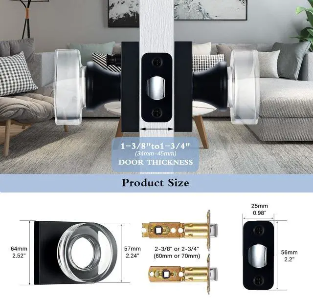 Alt view image 11 of 12 - Matte Black Door Knob Glass Door Knobs Interior Privacy Door Knobs with Lock for Bathroom and Bedroom Vintage Crystal Door Knobs