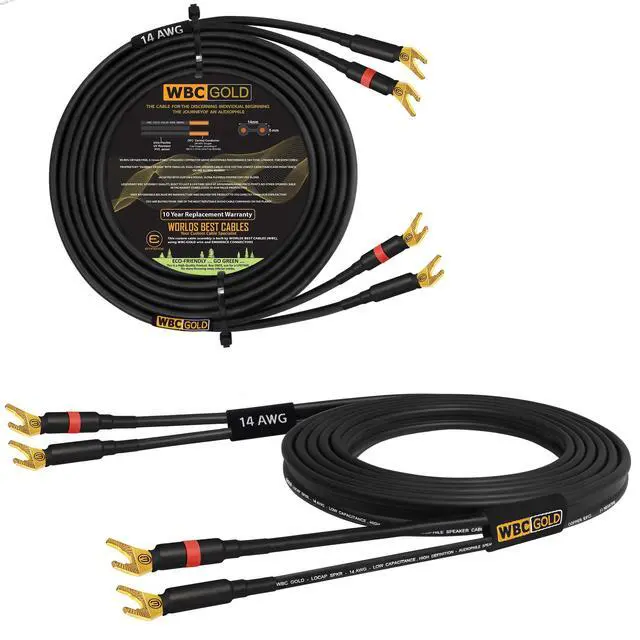 Alt view image 7 of 12 - 25 Foot WBC-GOLD-LOCAP-SPKR-14 AWG - Low-Capacitance - Low-Inductance - High Purity OFC - Audiophile HiFi Speaker Cable Pair with Eminence Gold Spade Plugs
