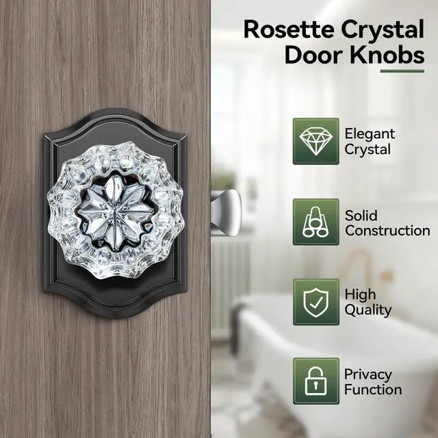 Alt view image 10 of 14 - Glass Door Knobs, Privacy Black Door Knob Interior, 1 Pack | Crystal Door Knobs, Oil Rubbed Bronze Privacy Door Knobs, 6 Pack