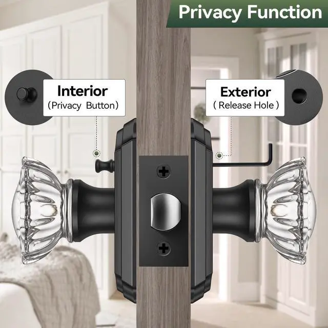 Alt view image 11 of 14 - Glass Door Knobs, Privacy Black Door Knob Interior, 1 Pack | Crystal Door Knobs, Oil Rubbed Bronze Privacy Door Knobs, 6 Pack