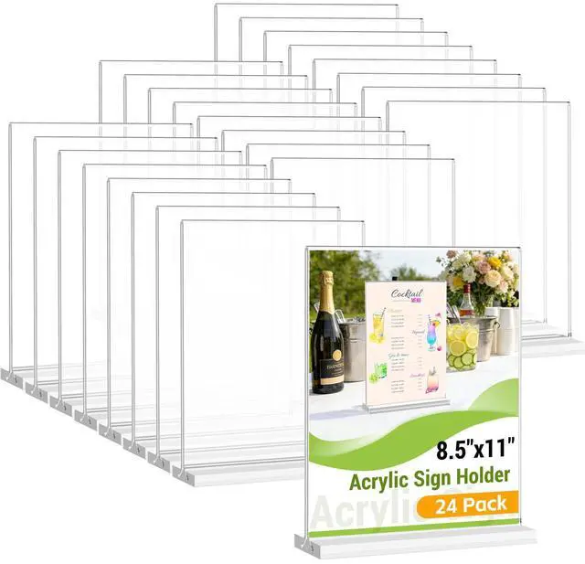 Alt view image 8 of 14 - 24 Pack Acrylic Sign Holder 8.5 x 11 Inches Clear Double Sided Vertical Table Sign Holder Document Menu Flyer Holder T Shape Display Stand for Office Stores Restaurants Wedding Party