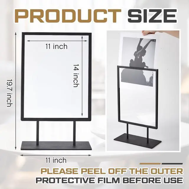 Alt view image 9 of 14 - 1 Pcs Tabletop Sign Holder with Flat Base 11" x 14" Double Sided Countertop Sign Holder Vertical Desktop Display Stand Metal Poster Display Stand for Office Store Restaurant Hotels, Black