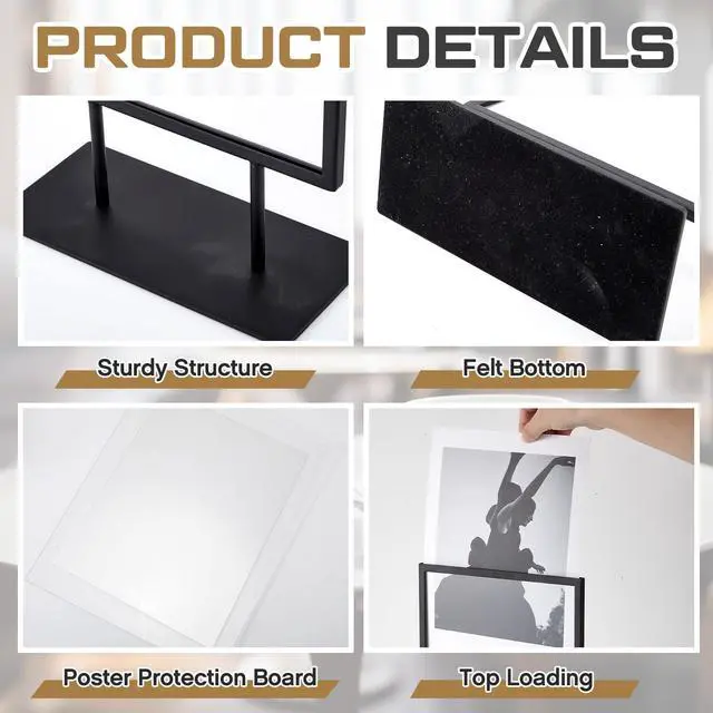 Alt view image 11 of 14 - 1 Pcs Tabletop Sign Holder with Flat Base 11" x 14" Double Sided Countertop Sign Holder Vertical Desktop Display Stand Metal Poster Display Stand for Office Store Restaurant Hotels, Black