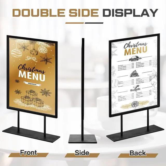 Alt view image 12 of 14 - 1 Pcs Tabletop Sign Holder with Flat Base 11" x 14" Double Sided Countertop Sign Holder Vertical Desktop Display Stand Metal Poster Display Stand for Office Store Restaurant Hotels, Black