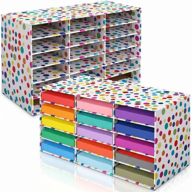 Alt view image 7 of 12 - 2 Pcs Confetti 15 Slots Classroom Paper Storage Organizer 29 x 12 Construction Paper Storage Large Desktop Mailbox File Sorter Literature Cardboard Organizer for Teacher School Office Home