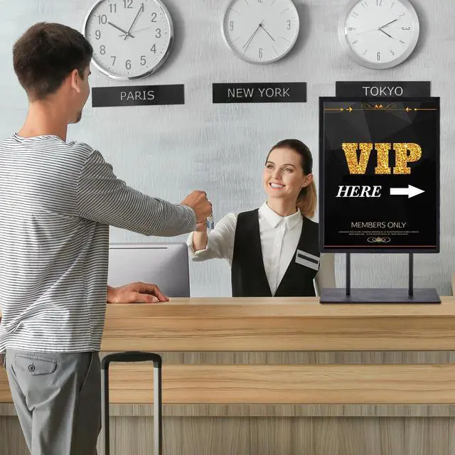 Alt view image 13 of 14 - 1 Pcs Tabletop Sign Holder with Flat Base 11" x 14" Double Sided Countertop Sign Holder Vertical Desktop Display Stand Metal Poster Display Stand for Office Store Restaurant Hotels, Black