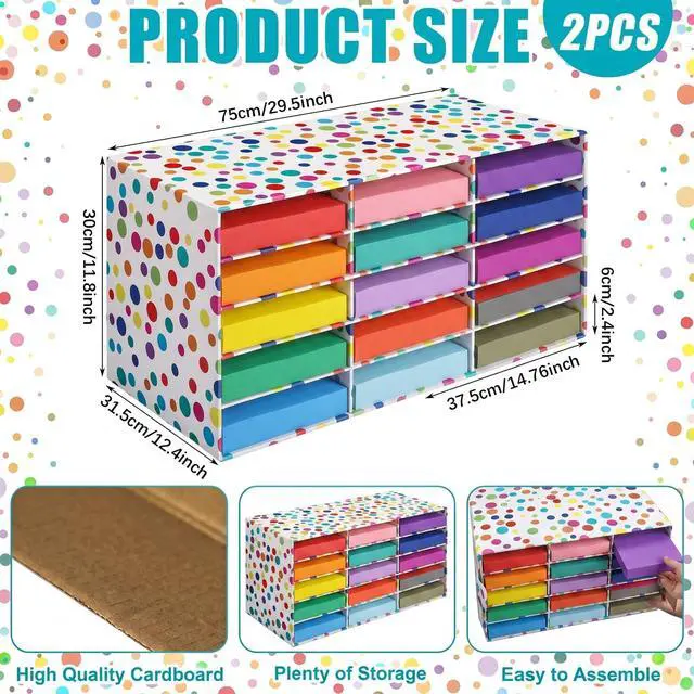 Alt view image 8 of 12 - 2 Pcs Confetti 15 Slots Classroom Paper Storage Organizer 29 x 12 Construction Paper Storage Large Desktop Mailbox File Sorter Literature Cardboard Organizer for Teacher School Office Home