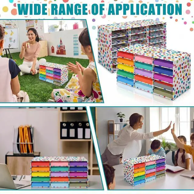 Alt view image 10 of 12 - 2 Pcs Confetti 15 Slots Classroom Paper Storage Organizer 29 x 12 Construction Paper Storage Large Desktop Mailbox File Sorter Literature Cardboard Organizer for Teacher School Office Home