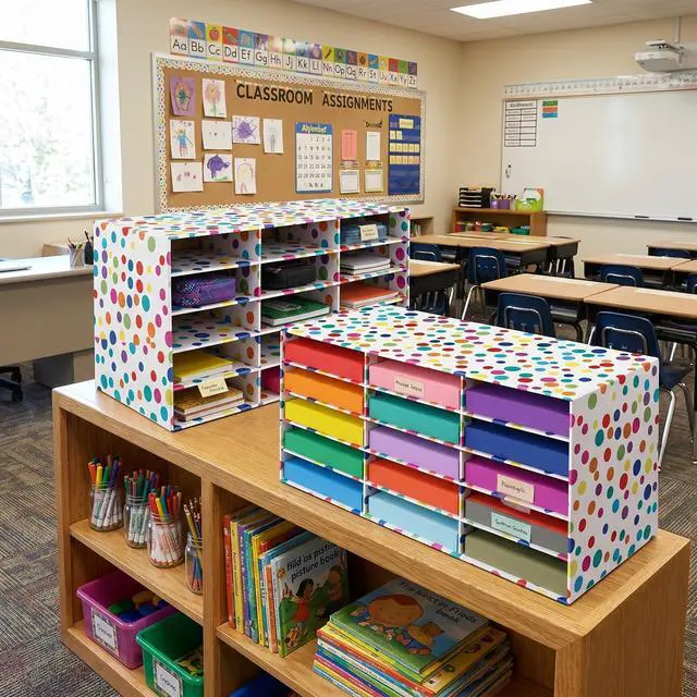 Alt view image 9 of 12 - 2 Pcs Confetti 15 Slots Classroom Paper Storage Organizer 29 x 12 Construction Paper Storage Large Desktop Mailbox File Sorter Literature Cardboard Organizer for Teacher School Office Home