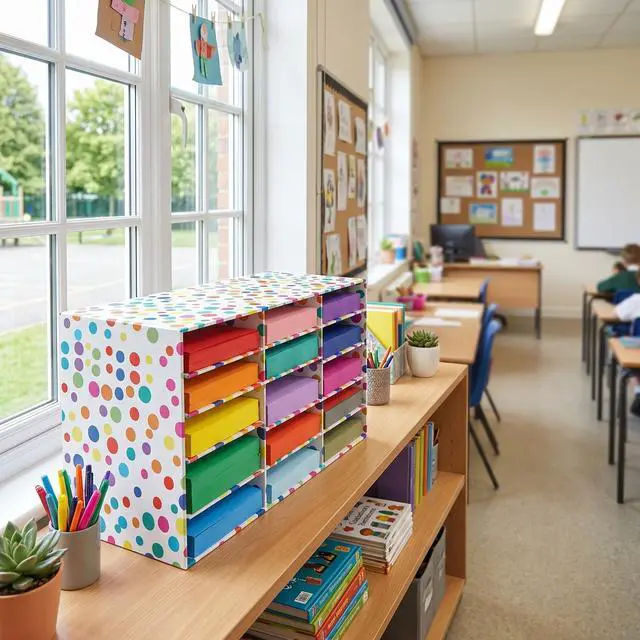 Alt view image 12 of 12 - 2 Pcs Confetti 15 Slots Classroom Paper Storage Organizer 29 x 12 Construction Paper Storage Large Desktop Mailbox File Sorter Literature Cardboard Organizer for Teacher School Office Home