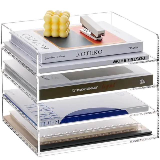 Alt view image 8 of 14 - 4 Tier Paper Organizer for Desk,Acrylic Paper Tray,Clear Stackable Desk Organizer for Document, Office File,A4 Paper