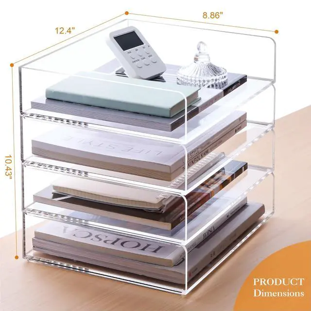 Alt view image 10 of 14 - 4 Tier Paper Organizer for Desk,Acrylic Paper Tray,Clear Stackable Desk Organizer for Document, Office File,A4 Paper