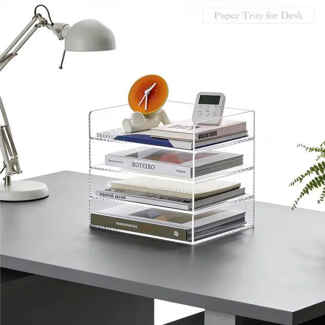 Alt view image 9 of 14 - 4 Tier Paper Organizer for Desk,Acrylic Paper Tray,Clear Stackable Desk Organizer for Document, Office File,A4 Paper
