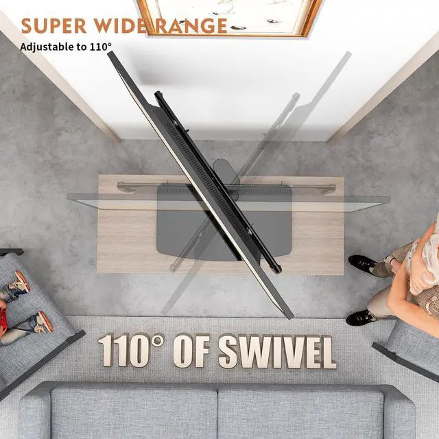 Alt view image 9 of 12 - Universal Swivel TV Stand/Base Table Top Stand 40 to 86 inch TVs 110 Degree Swivel, 5 Level Height Adjustable, Heavy Duty Tempered Glass Base, Holds up 132lbs Screens, HT04B-003
