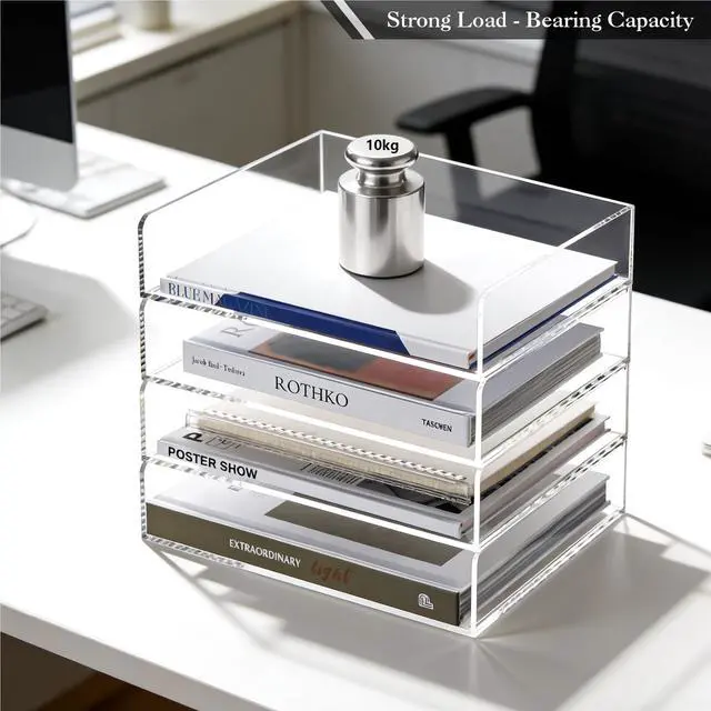 Alt view image 12 of 14 - 4 Tier Paper Organizer for Desk,Acrylic Paper Tray,Clear Stackable Desk Organizer for Document, Office File,A4 Paper