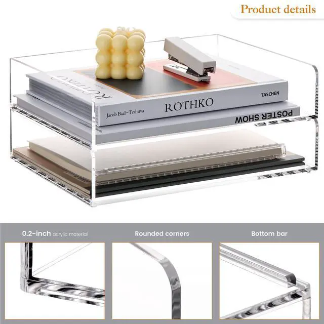 Alt view image 11 of 14 - 4 Tier Paper Organizer for Desk,Acrylic Paper Tray,Clear Stackable Desk Organizer for Document, Office File,A4 Paper