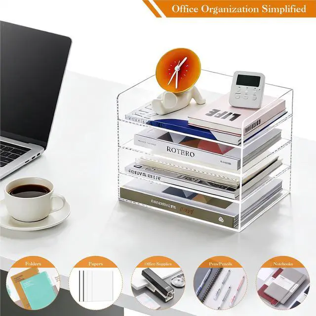 Alt view image 14 of 14 - 4 Tier Paper Organizer for Desk,Acrylic Paper Tray,Clear Stackable Desk Organizer for Document, Office File,A4 Paper