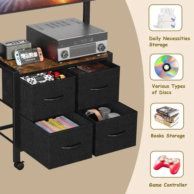 Alt view image 9 of 14 - Mobile TV Cart Rolling TV Stand Holder with 4 Drawer, for 23-60 inch Flat/Curved Screens,Portable Corner Floor TV Stand on Wheels, Holds Up 88Lbs with Wood Shelf, for Living Room Bedroom