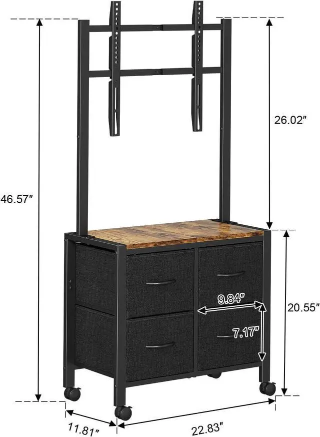 Alt view image 11 of 14 - Mobile TV Cart Rolling TV Stand Holder with 4 Drawer, for 23-60 inch Flat/Curved Screens,Portable Corner Floor TV Stand on Wheels, Holds Up 88Lbs with Wood Shelf, for Living Room Bedroom