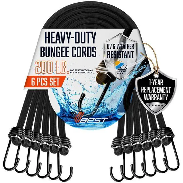 Alt view image 8 of 14 - Bungee Cords Heavy Duty Outdoor with Hooks - 6Pcs Assorted Sizes Set | Black Rubber Bungy Chords Set Includes 2x48", 2x60", 2x72" - Long Bungie Straps - UV & Weather Resistant 200lb Strength