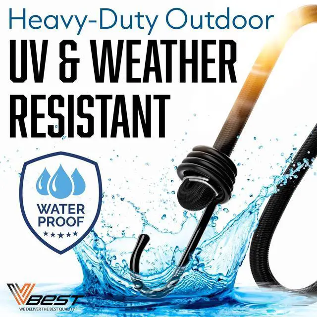 Alt view image 12 of 14 - Bungee Cords Heavy Duty Outdoor with Hooks - 6Pcs Assorted Sizes Set | Black Rubber Bungy Chords Set Includes 2x48", 2x60", 2x72" - Long Bungie Straps - UV & Weather Resistant 200lb Strength