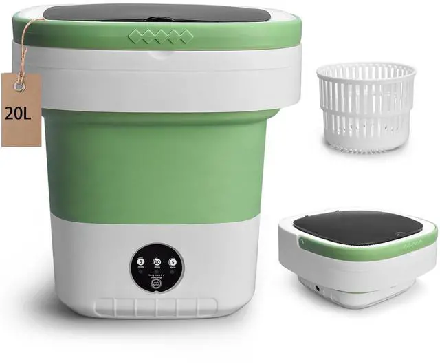Alt view image 7 of 12 - 20L Portable Washing Machine, Mini Washer with Spin Basket Laundry Machine, 3 Modes Deep Cleaning, Upgraded Small Collapsible Laundry for Hotel, Apartment, Home and Travel - Green